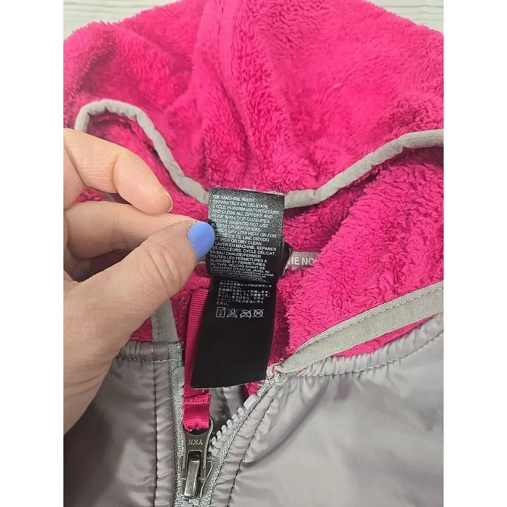 The North Face Kids Girls Large 14/16 Jacket Pink Gray Oso Fleece Hood Zip Front